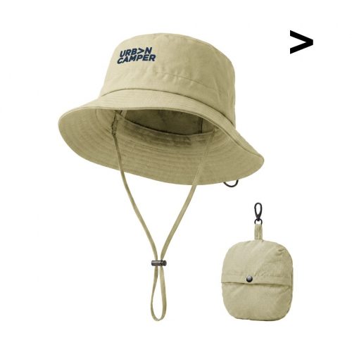 หมวกบักเก็ต พับเก็บได้ ผ้าไนลอน สีเบจ มีกระเป๋าในตัว URBAN CAMPER
