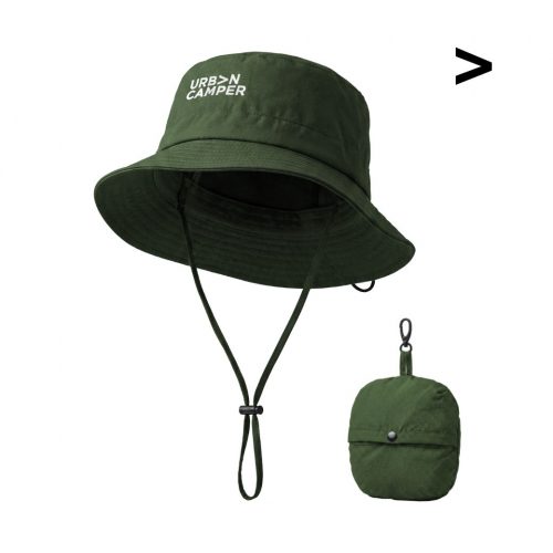 หมวกบักเก็ต พับเก็บได้ ผ้าไนลอน สีเขียว มีกระเป๋าในตัว URBAN CAMPER