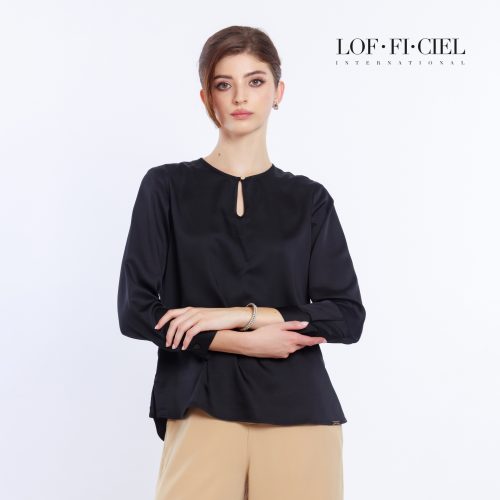 เสื้อผู้หญิง แขนยาว ครึ่งตัว ชายเสื้อโค้ง สีดำ LOF-FI-CIEL