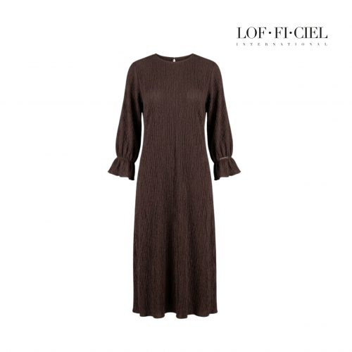 เดรสพลีท ผู้หญิง เฉพาะตัวเดรส ลายริ้วถี่ สีน้ำตาล LOF-FI-CIEL