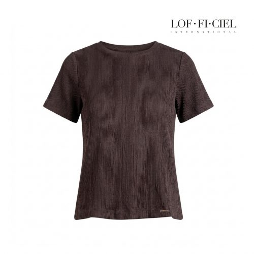 เสื้อพลีทผู้หญิง เฉพาะตัวเสื้อ ลายริ้วถี่ สีน้ำตาล LOF-FI-CIEL