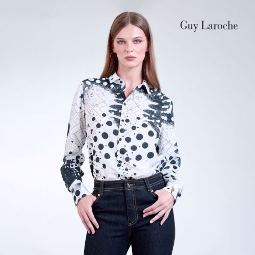 เสื้อเชิ้ตผู้หญิง แขนยาว ลาย Stardust ใส่คู่กางเกงยีนส์ GUY LAROCHE