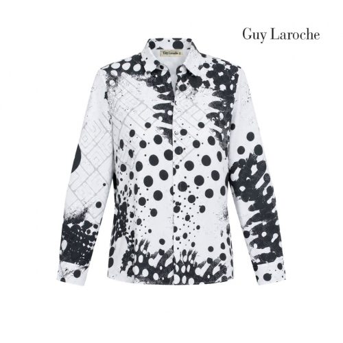เสื้อเชิ้ตผู้หญิง แขนยาว ลาย Stardust ผ้าไหมอิตาลี สีขาวดำ GUY LAROCHE
