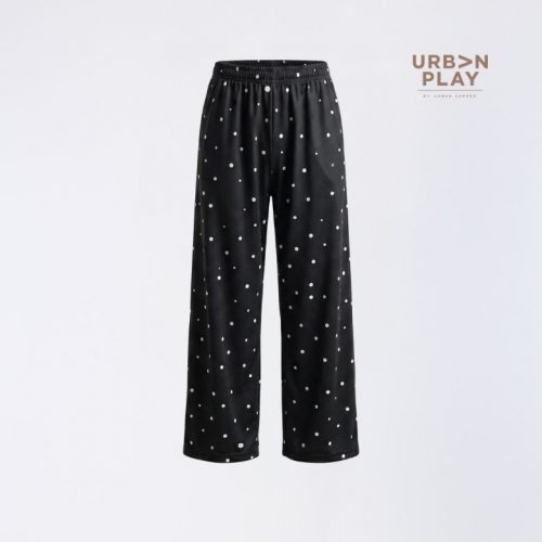 กางเกงขากว้างผู้หญิง ผ้าตาข่าย ลายจุดขาว สีดำ URBAN PLAY