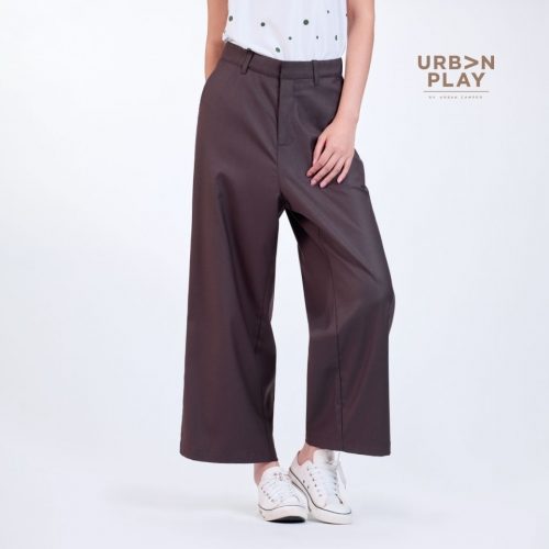 กางเกงขายาวผู้หญิง ขากระบอกกว้าง ผ้ายืด สีน้ำตาล URBAN PLAY