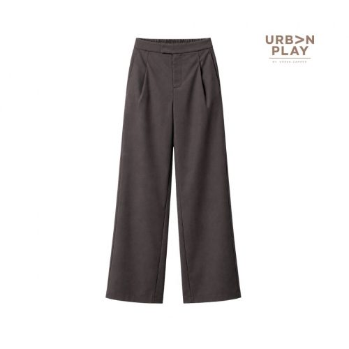 กางเกงขากว้างผู้หญิง จีบหน้า ปลายขาบาน ผ้ายืด สีน้ำตาล URBAN PLAY