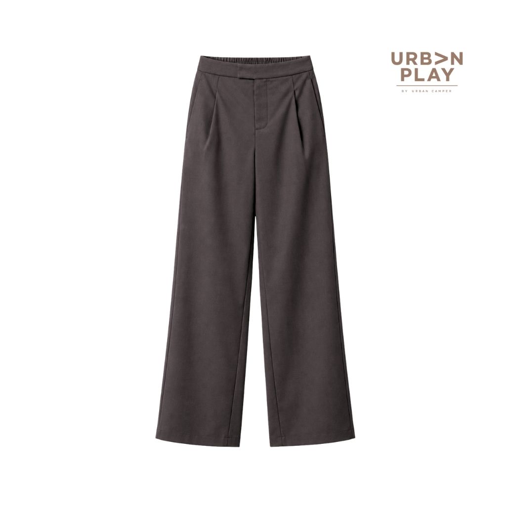 ND1WDW กางเกงขากว้างผู้หญิง จีบหน้า ปลายขาบาน ผ้ายืด สีน้ำตาล URBAN PLAY